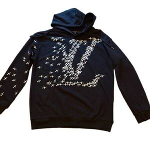 Black Hoodie with Louis Vuitton White Airplane Design
